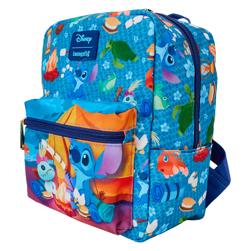 Loungefly Disney Stitch Camping Cuties All-Over Print Nylon Square Mini Backpack