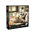 Puzzle box featuring a character with a mask reading a newspaper in a kitchen setting.