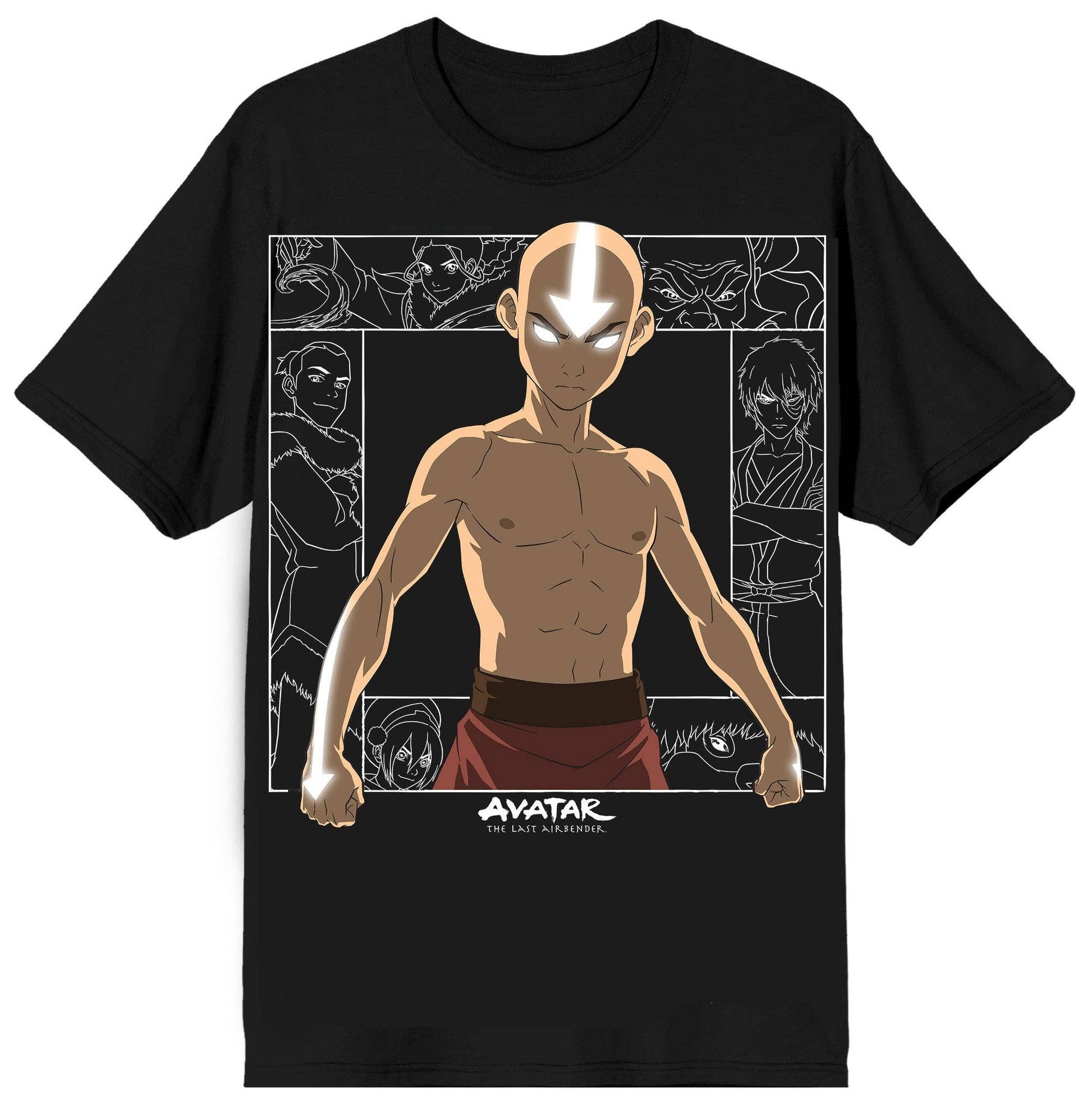 Black t-shirt with 'Avatar: The Last Airbender' character design on a white background