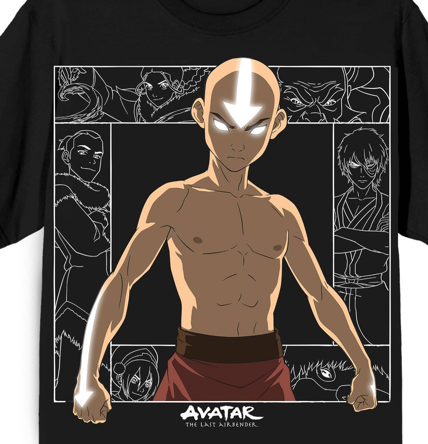 Black t-shirt with an animated character design and 'Avatar: The Last Airbender' logo.