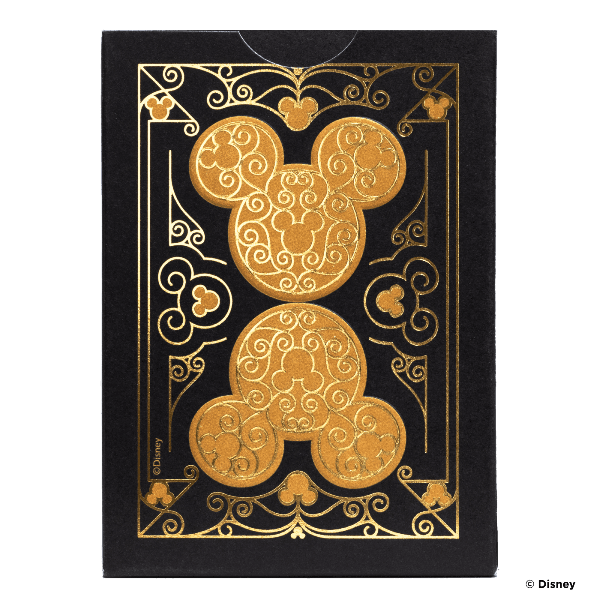 Decorative notebook cover with gold Mickey Mouse design on a black background