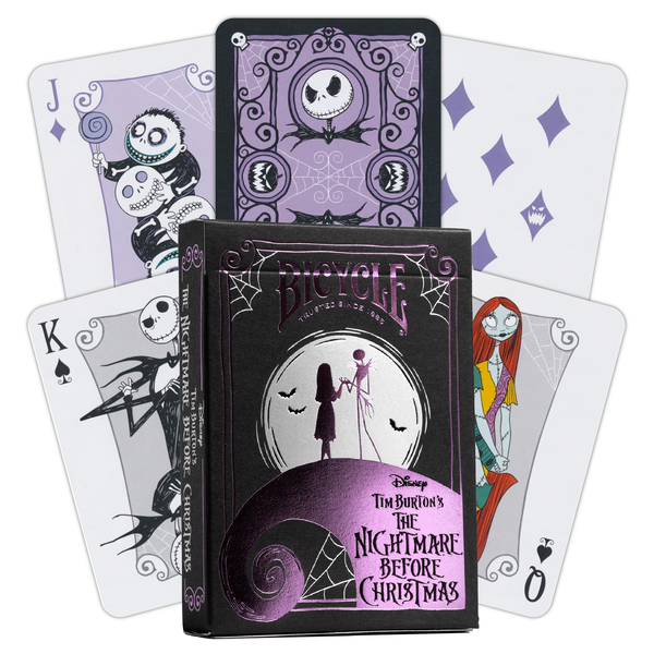Bicycle playing cards featuring 'The Nightmare Before Christmas' design on a white background.