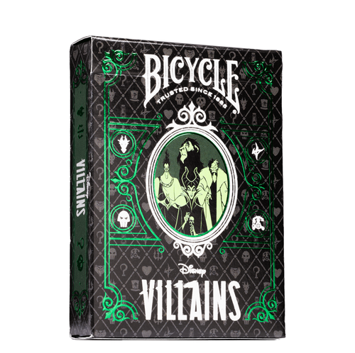 Bicycle Villains playing cards packaging with black and green design