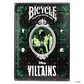 Bicycle Villains playing card deck packaging with green and white design on a black background