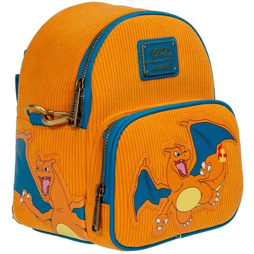 Charizard Pokémon corduroy convertible mini backpack with embroidered facial features
