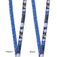 Blue lanyard with cartoon character faces on a white background