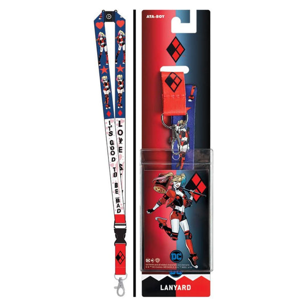 Harley Quinn-themed lanyard with packaging on a white background