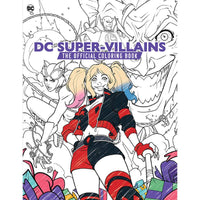 DC Super-Villains coloring book cover with Harley Quinn and other characters.