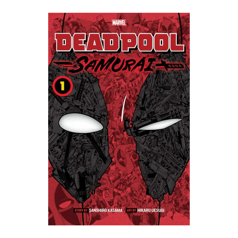 Deadpool Samurai #1 comic book cover featuring Deadpool's mask in black and red with the Marvel logo at the top.