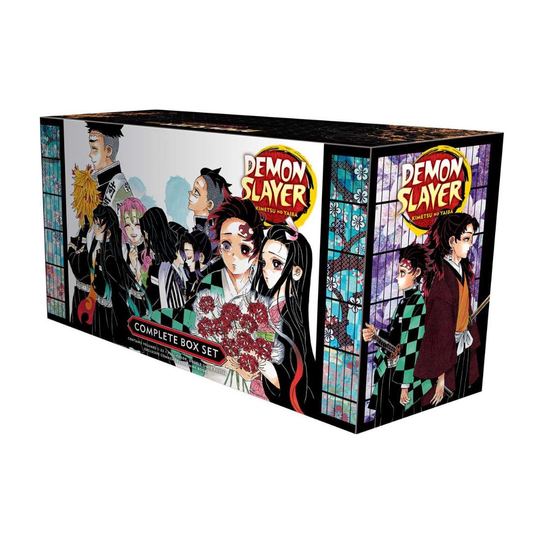 Demon Slayer: Kimetsu no Yaiba Complete Box Set featuring colorful anime character artwork on the packaging, shown at a three-quarter angle on a plain white background.