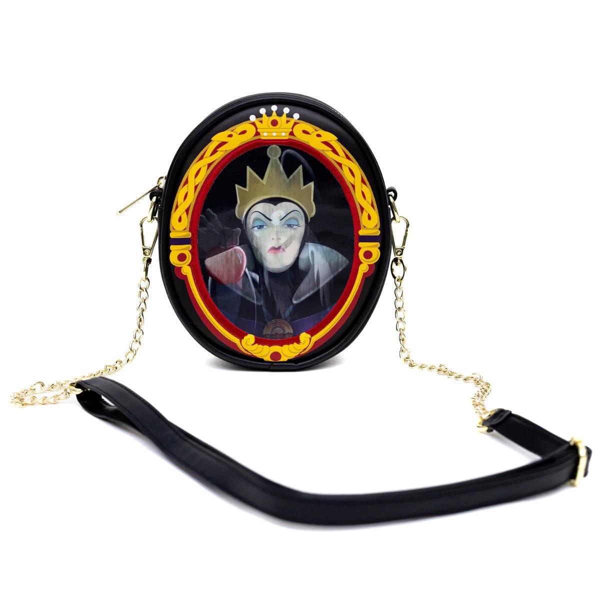 Disney Bag, Oval Crossbody, Snow White Old Hag and Evil Queen Villains Lenticular Portrait, Black, Vegan Leather - Leo's Treasure Box