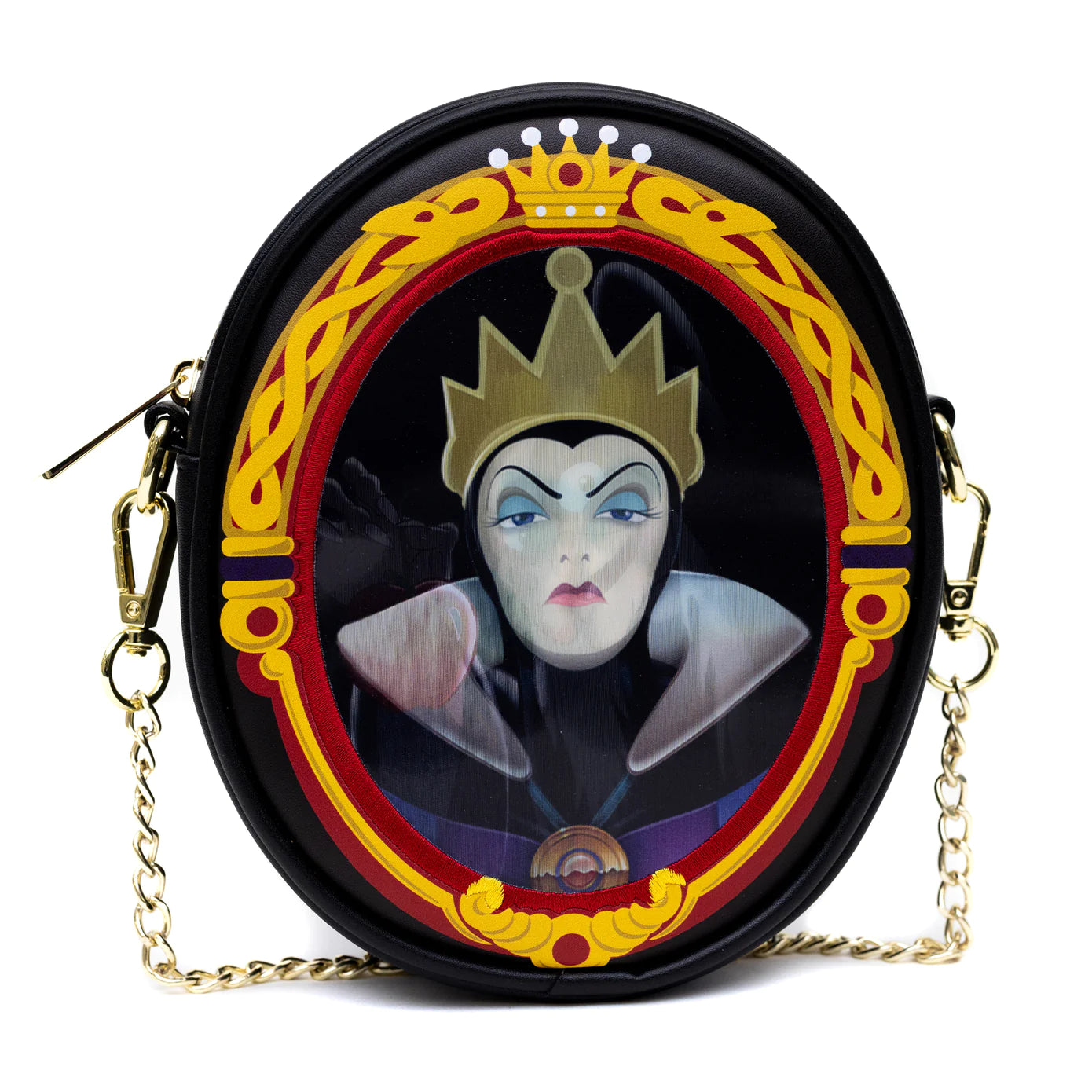 Disney Bag, Oval Crossbody, Snow White Old Hag and Evil Queen Villains Lenticular Portrait, Black, Vegan Leather - Leo's Treasure Box