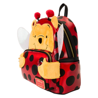 Charming Loungefly Disney Winnie the Pooh mini backpack, with Pooh as a ladybug, complete with adorable 3D details and a colorful, playful design.