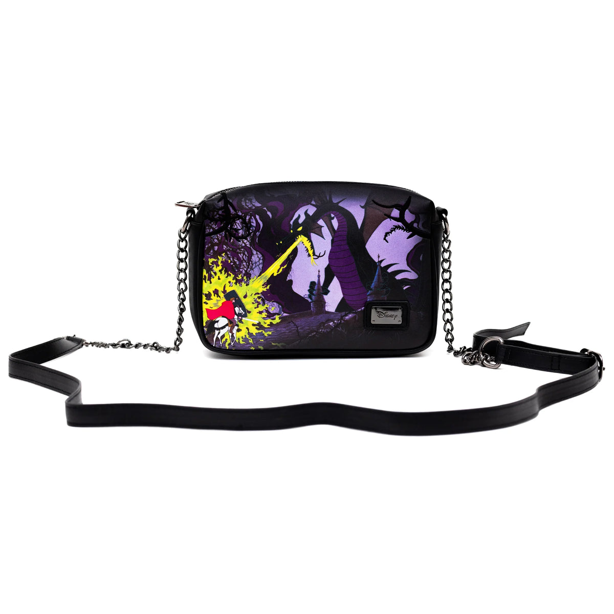 Disney Sleeping Beauty's Prince Phillip And Maleficent Dragon Scene With Princess Aurora And Castle Pose Crossbody
