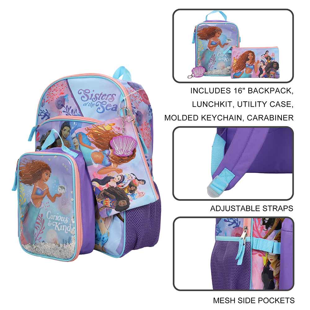 Disney The Little Mermaid 5 PC Youth Backpack Set - Leo's Treasure Box