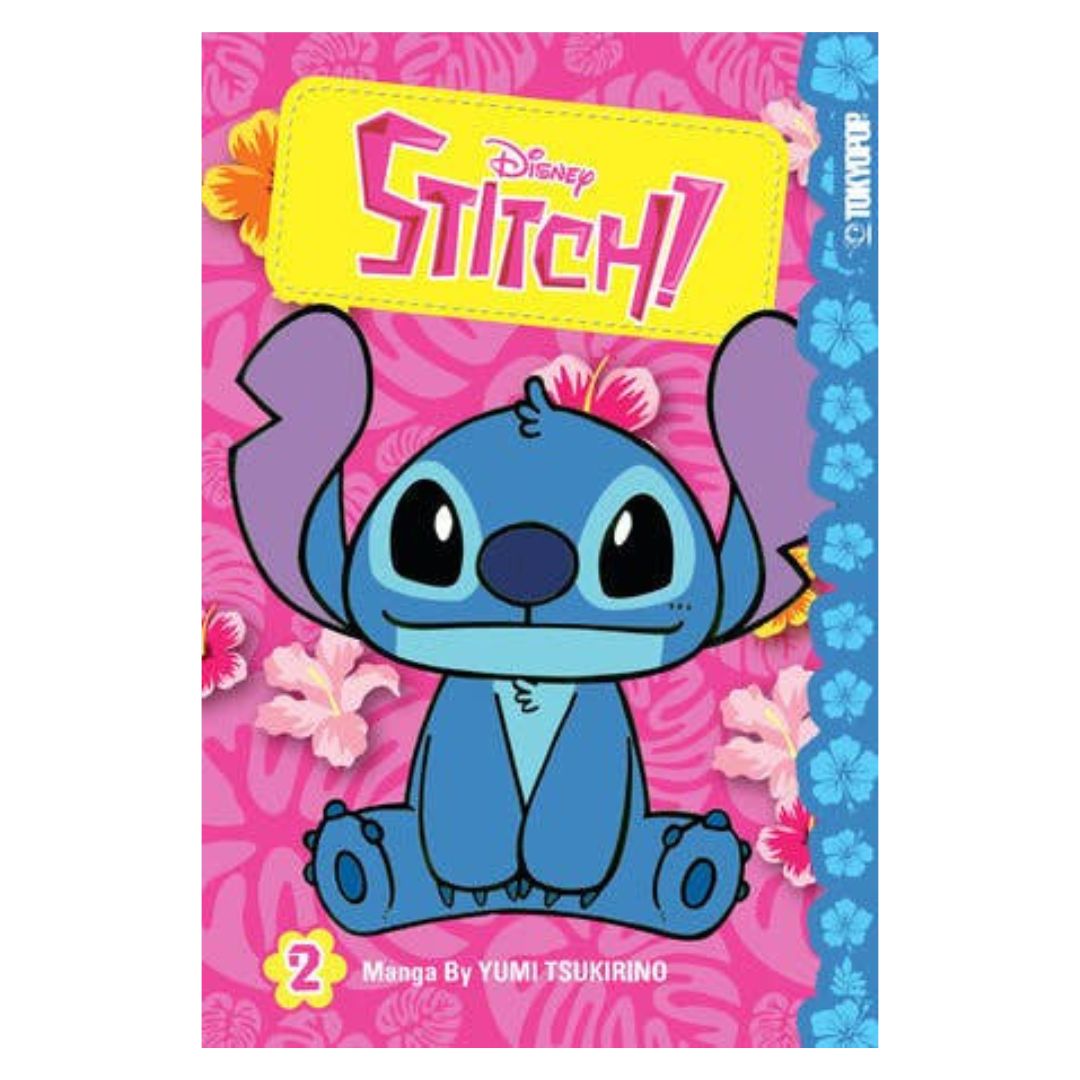 Disney Stitch book cover with pink floral background