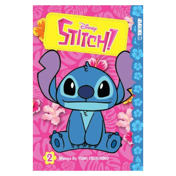 Disney Stitch book cover with pink floral background