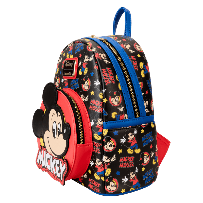 Disney Mickey Mouse backpack featuring vintage-style repeating pattern


