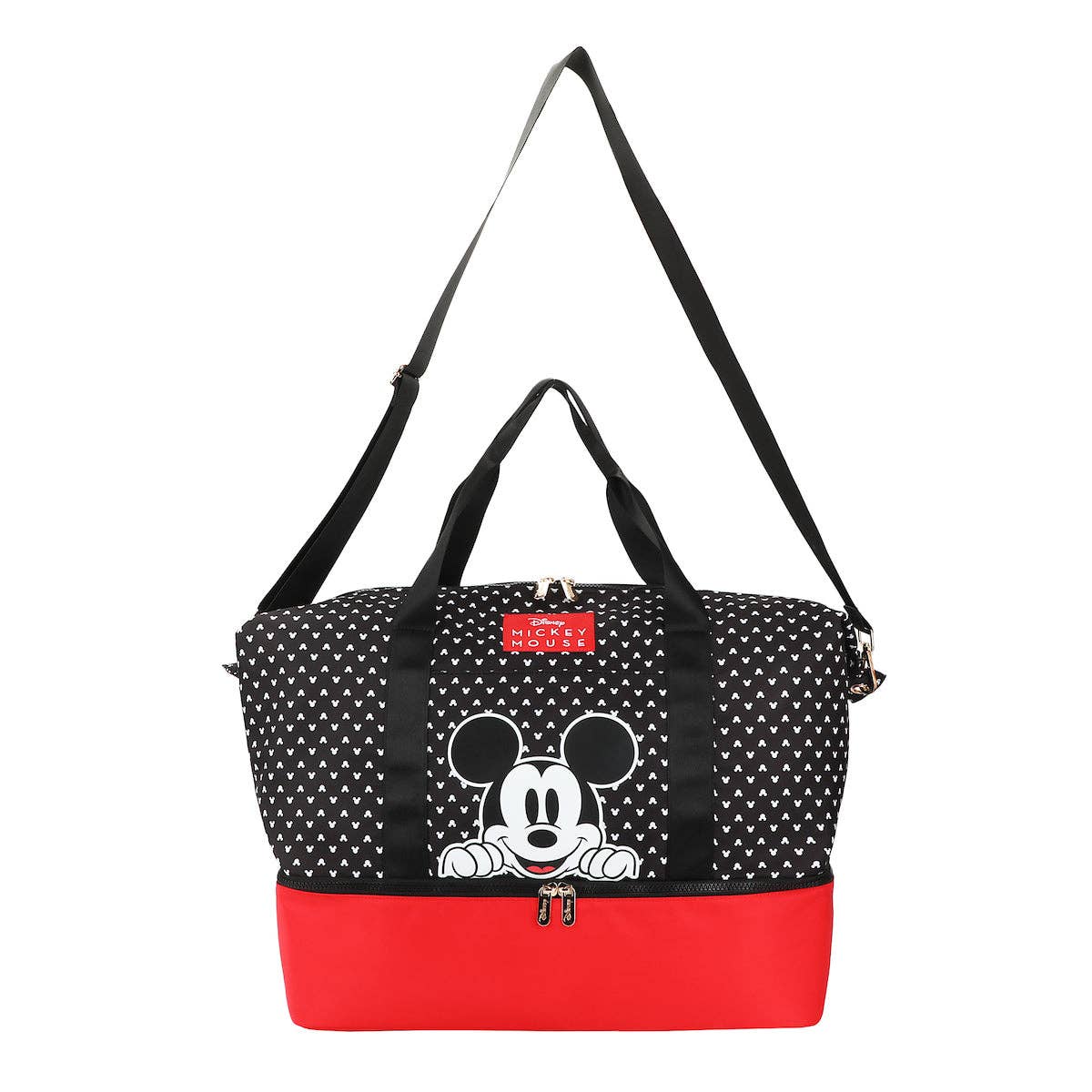 Black and red bag with a Mickey Mouse design on a white background