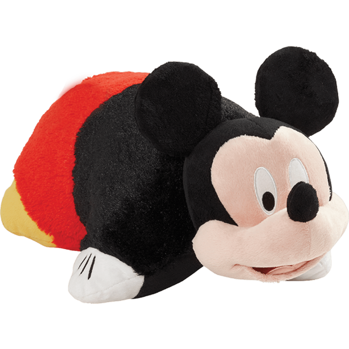 Plush toy shaped like a character with black, red, and beige colors on a white background