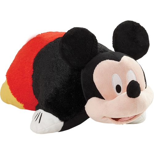 Plush toy shaped like a character with black, red, and beige colors on a white background