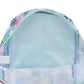 Close-up of a pastel-colored baby bouncer with floral pattern