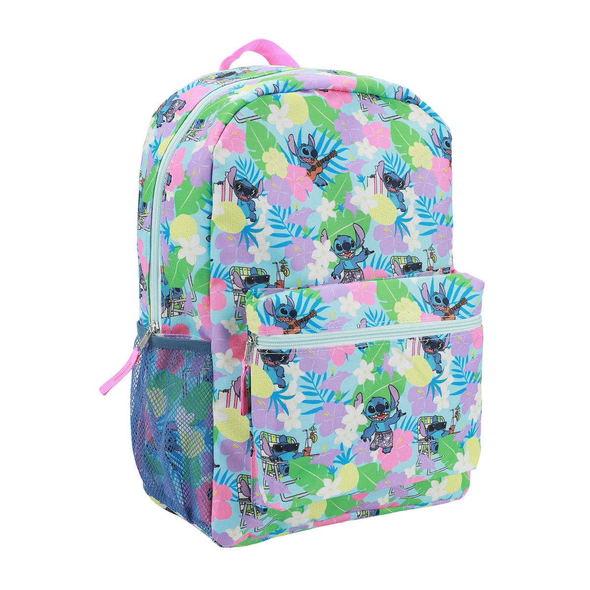 Backpack with cartoon character pattern on a white background