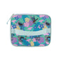 Colorful pouch with cartoon characters and floral patterns on a white background
