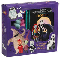 Crochet kit packaging for 'The Nightmare Before Christmas' with characters and yarn on a purple background