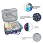 Multifunctional bag with expandable mesh bottle sleeve, zipper closure, and water-resistant fabric on a white background.