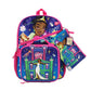 Backpack, lunch bag, and pouch set with Princess Tiana design on a white background