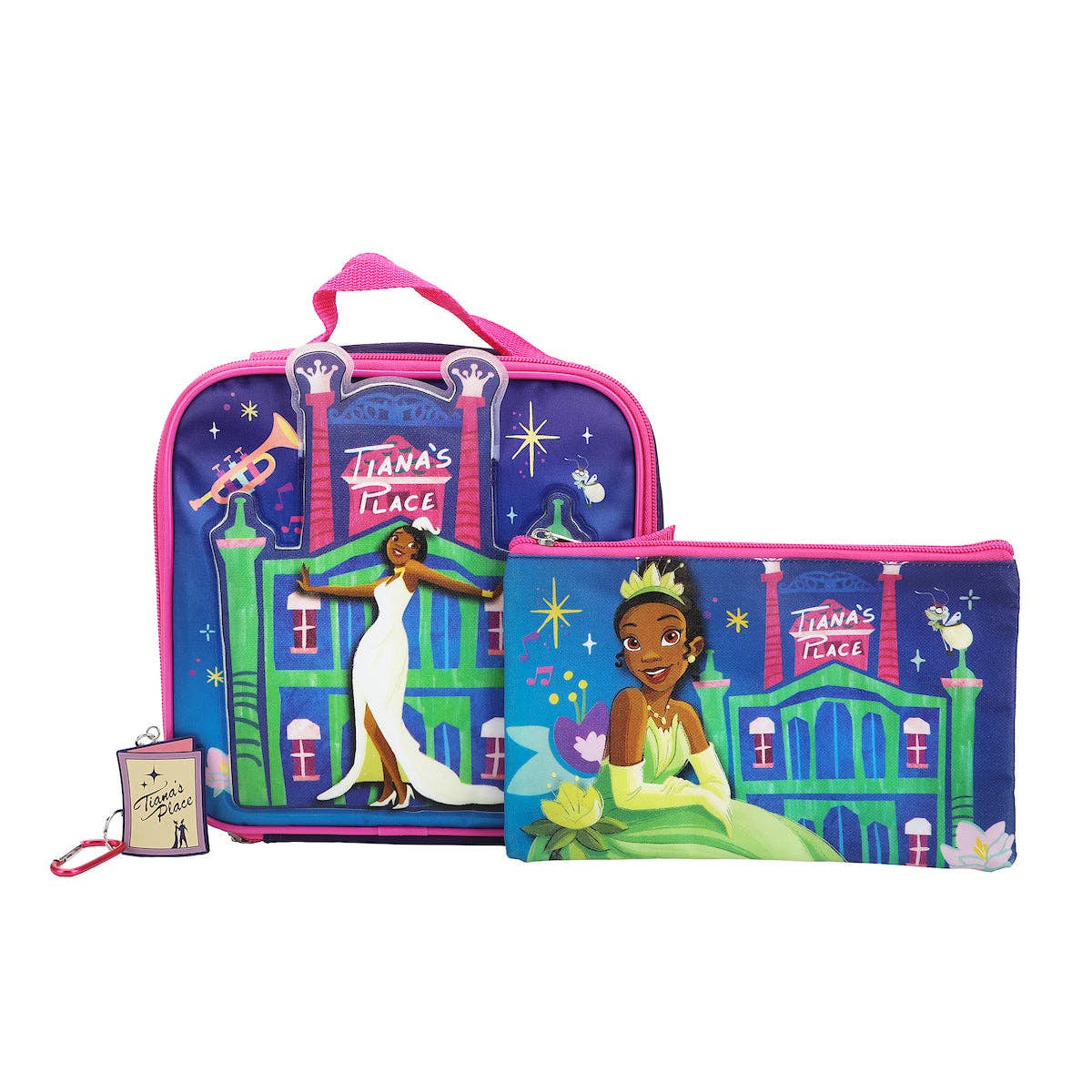 Tiana-themed lunch bag and pouch set with character design on a white background