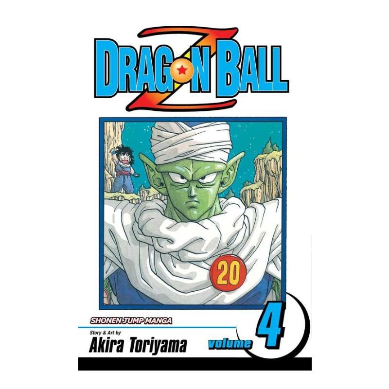 Dragon Ball Z Volume 4 manga book cover by Akira Toriyama, featuring the title logo at the top and a central illustration of Piccolo with a large blue number 4 on a white background.