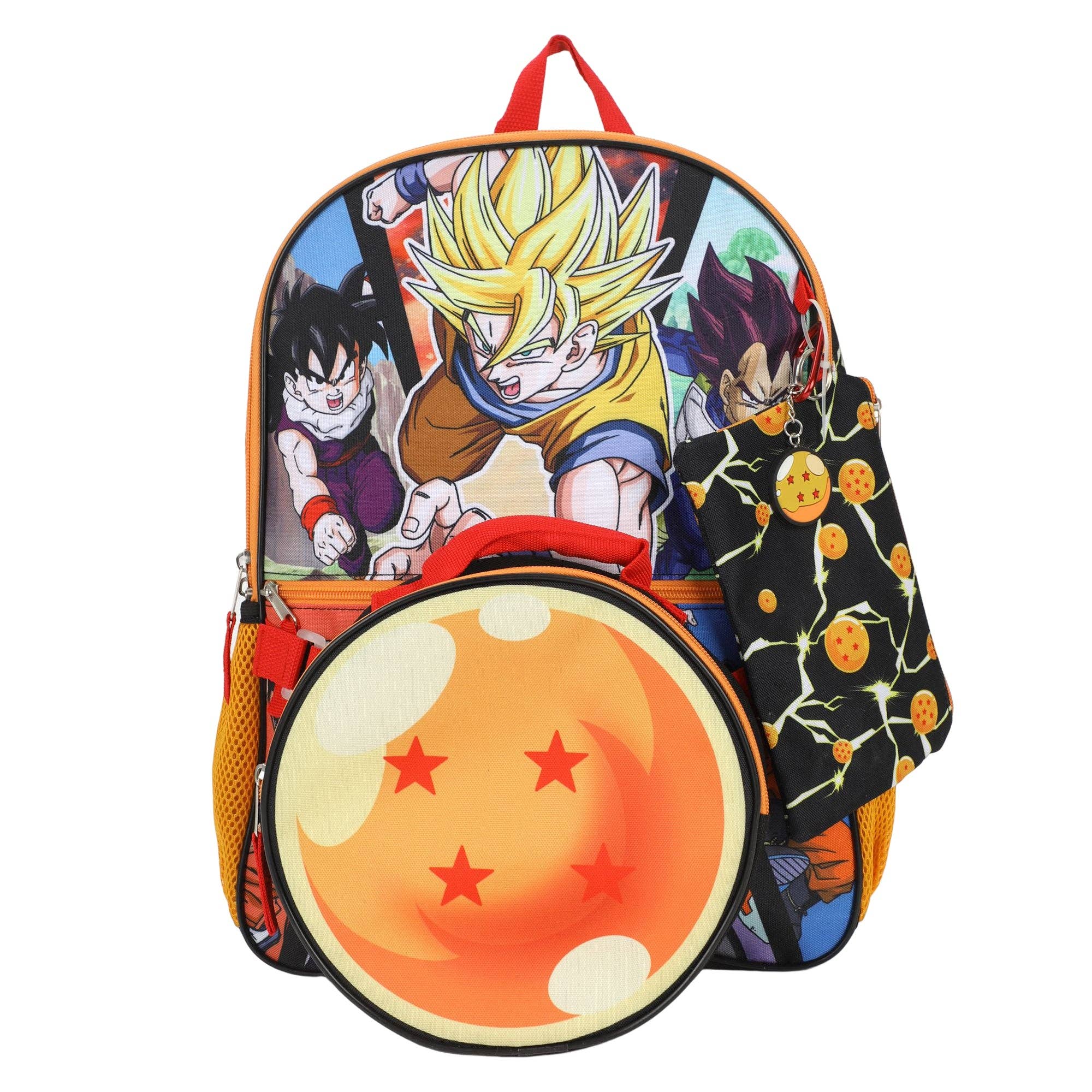 Backpack with anime character design and a large circular emblem on a white background