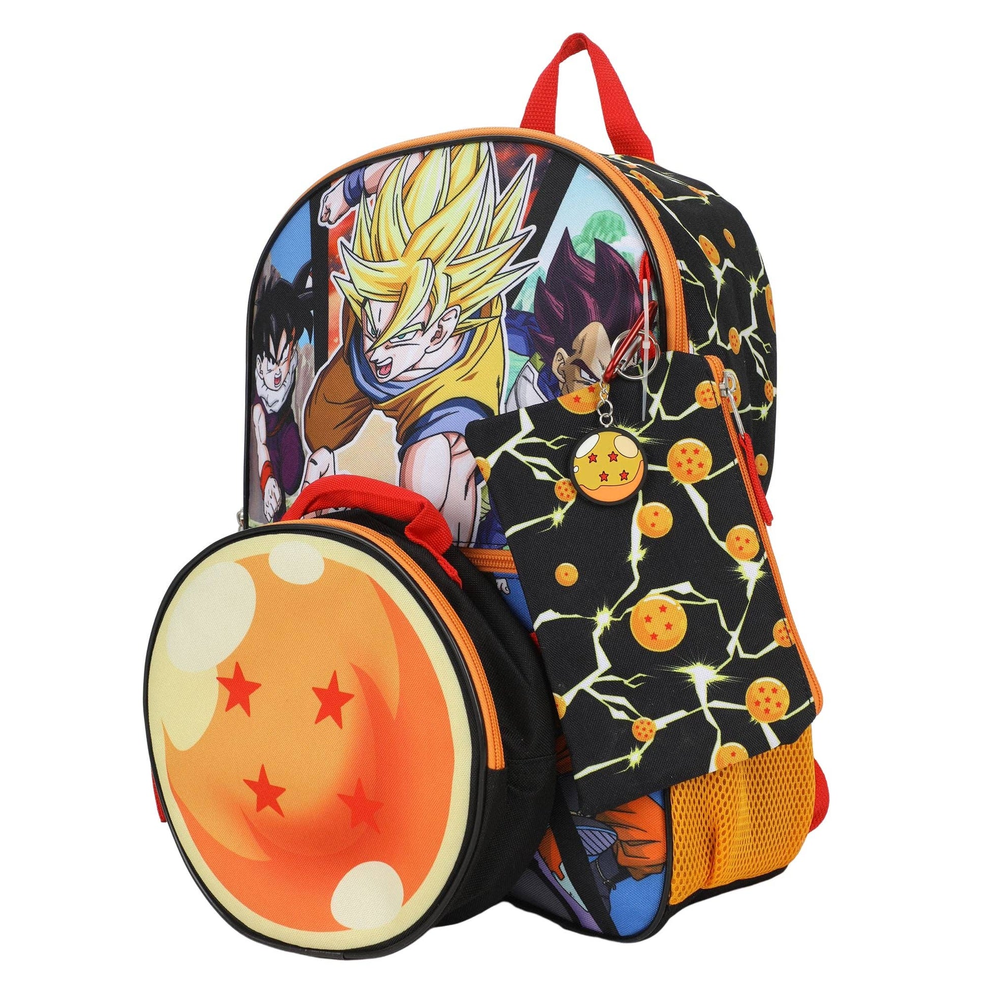 Backpack with character design and spherical object on a white background
