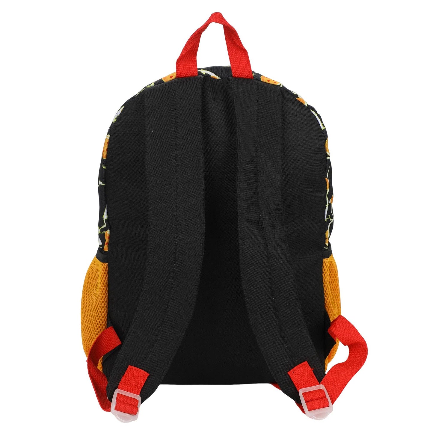 Black backpack with red and yellow accents on a white background