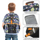 Child wearing a Dragon Ball Z backpack with product features highlighted.