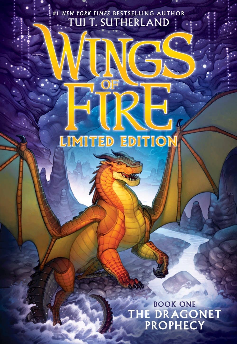 Book cover of 'Wings of Fire' with a dragon illustration on a purple background