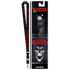 Dungeons & Dragons themed lanyard and matching card holder set, shown both unpackaged and packaged on a white background. The lanyard is black with red Dungeons & Dragons logos and symbols, and the card holder features a skull graphic with the title &
