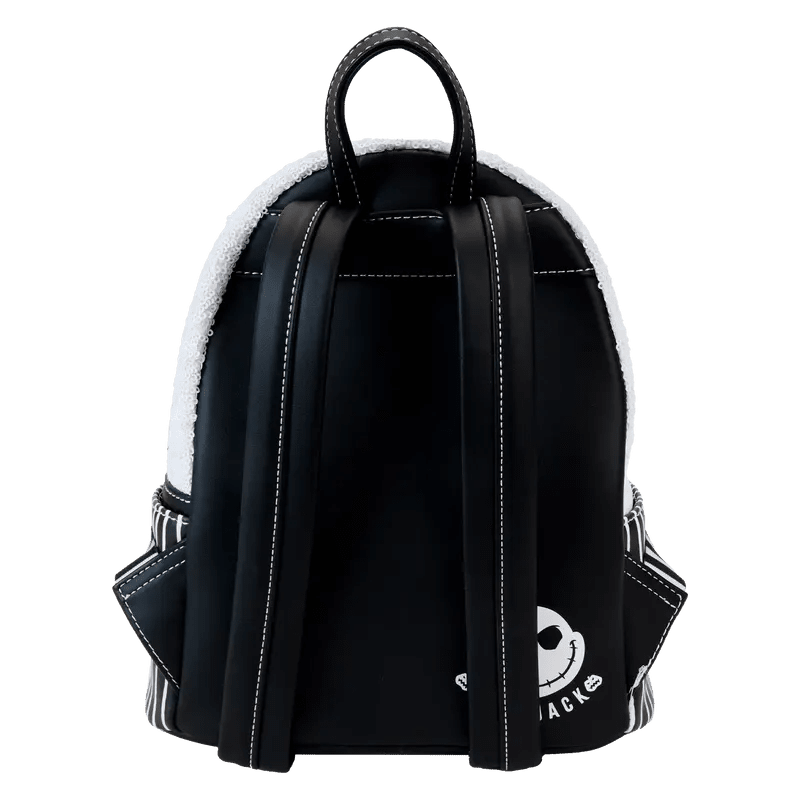Loungefly The Nightmare Before Christmas Jack Skellington sequin mini backpack displayed with full front detail