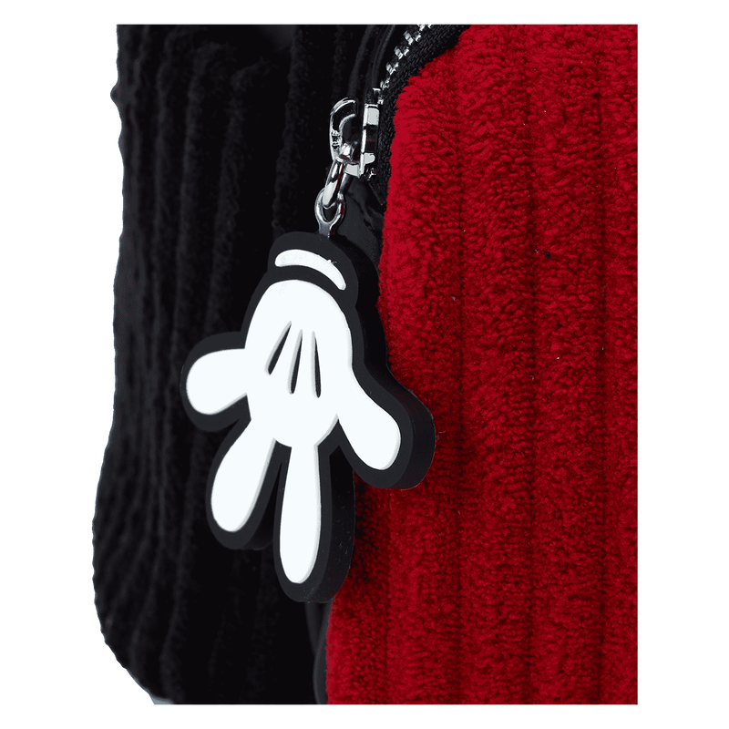 Mickey Mouse cosplay mini backpack in corduroy with signature red and black design
