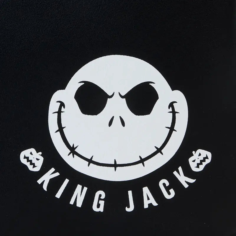 Close-up of Nightmare Before Christmas Jack Skellington backpack showing detailed sequin face