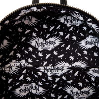 Nevermore Academy Loungefly cosplay mini backpack styled after Wednesday Addams’ school outfit