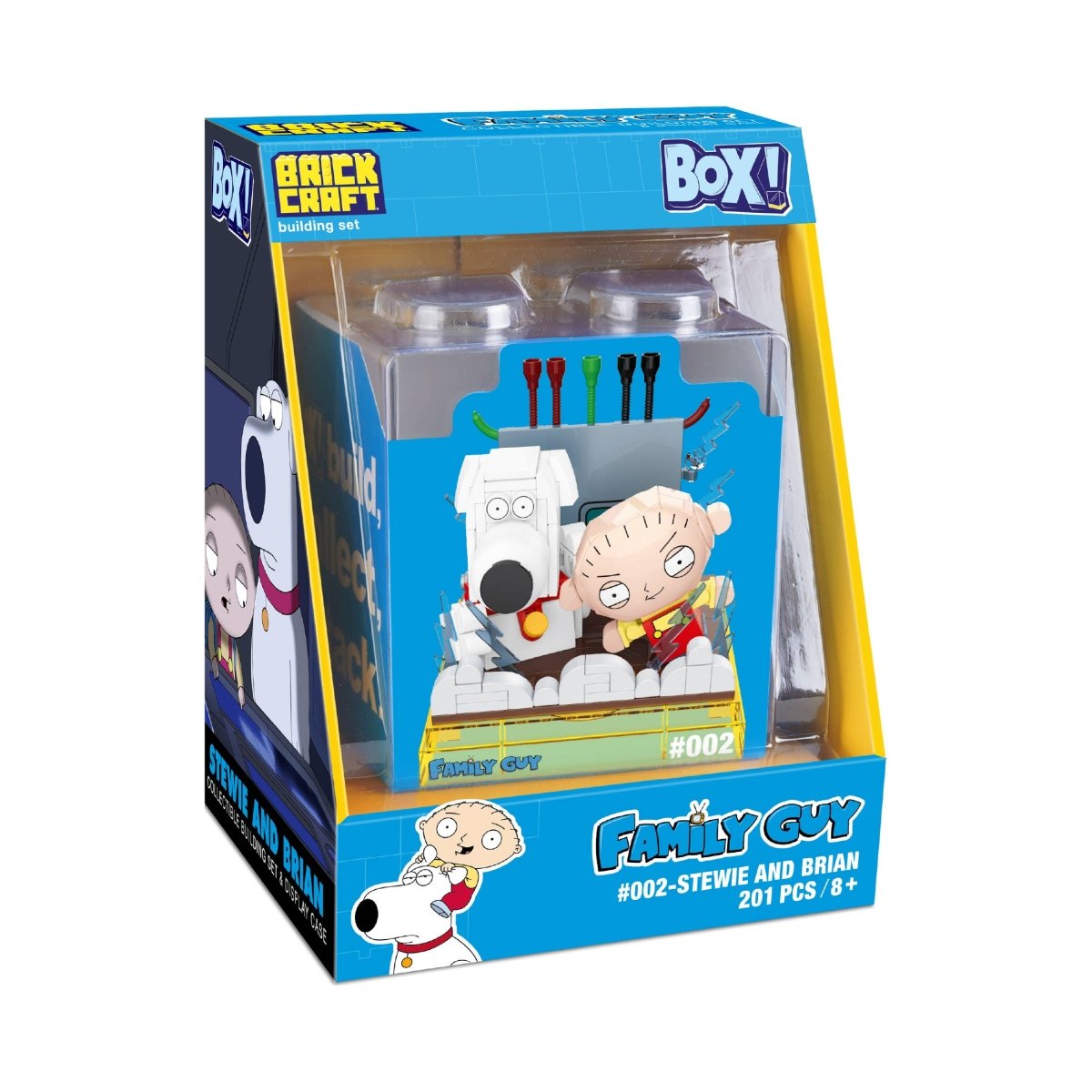 Toy building set packaging featuring characters from 'Family Guy' with 'Brick Craft' branding.