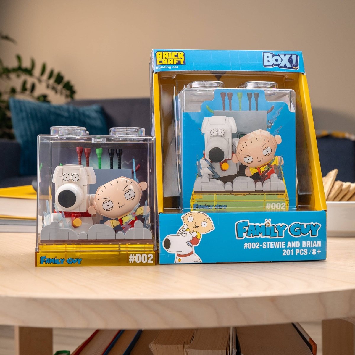 Family Guy toy set with packaging on a table
