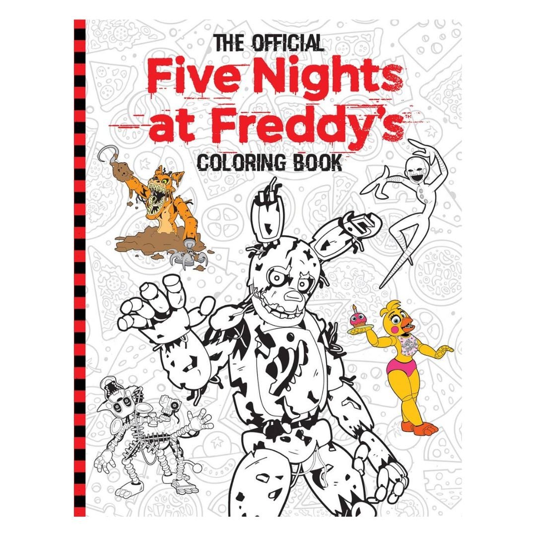 Coloring book cover for 'Five Nights at Freddy's' with cartoon characters on a white background.