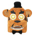 Backpack designed like a cartoon character with large eyes and a bow tie on a white background