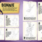 Step-by-step drawing guide for creating a character named Bonnie on a purple background.