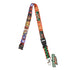 Colorful lanyard with character designs on a white background
