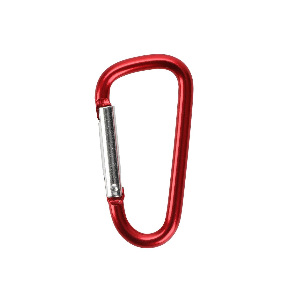 Red carabiner on a white background